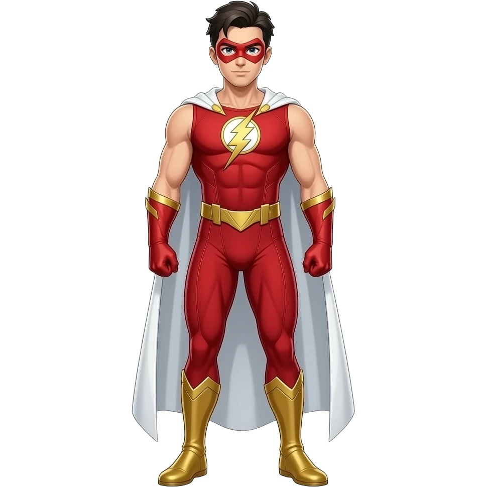 Anime men superhero suite red and gold lines sleeveless red masks very tall full body emoji