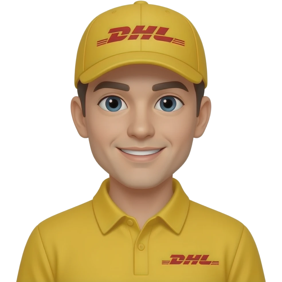 Personne qui travaille a Dhl avec une casquette et la tenue dhl emoji