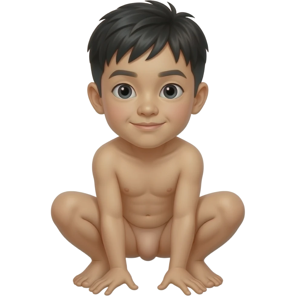 Young Chinese crouching down nude with little penis emoji