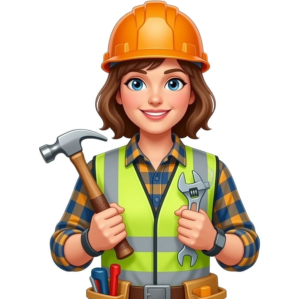 construction worker young European women having tools in hand emoji