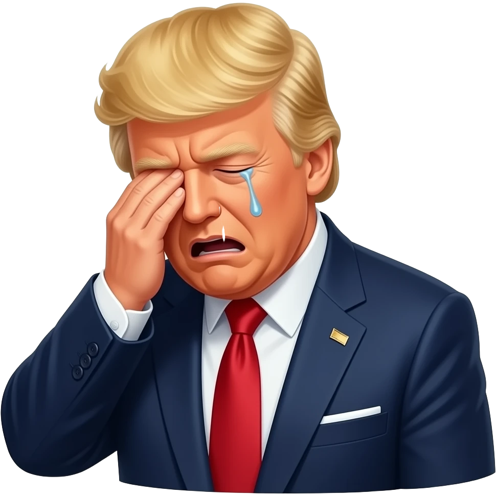Trump bowing his head and crying while declaring the end of the war emoji