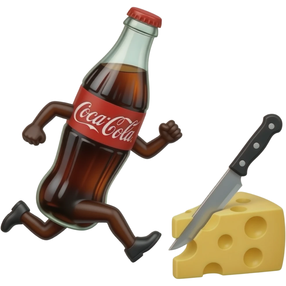 Make a coke running away from butter killing cheese problem t emoji