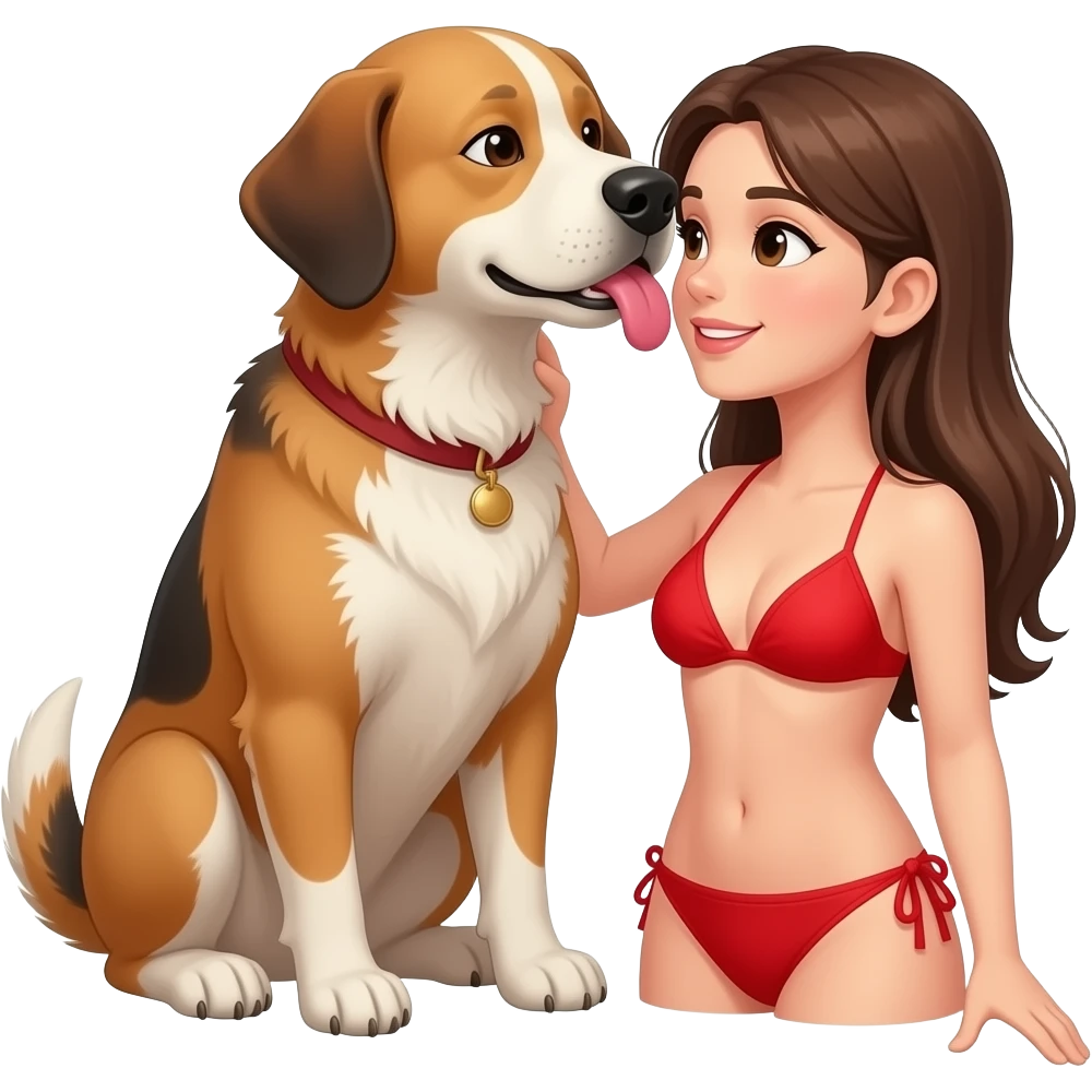 Male dog licking woman in red bikini's neck emoji