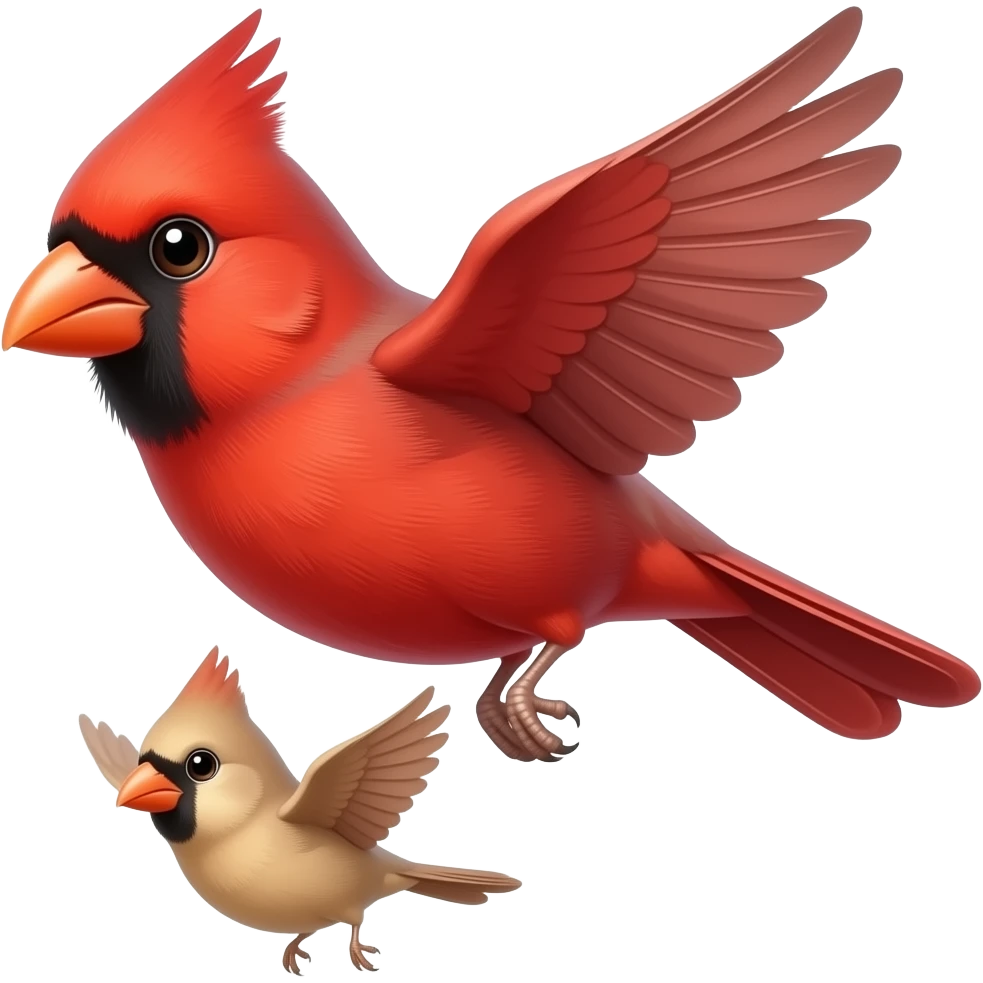 animated soaring mama cardinal and baby boy cardinal emoji