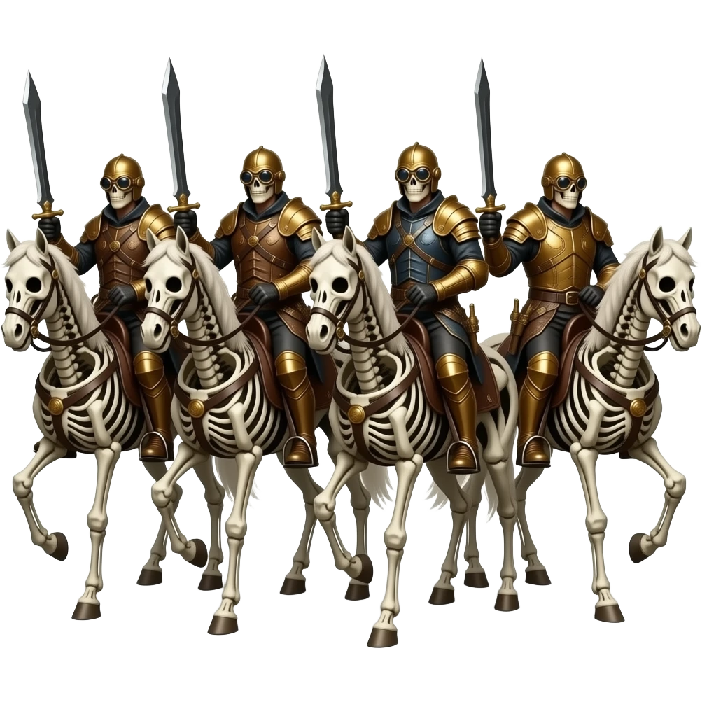 steampunk style - four riders of the Apocalypse on horse skeletons emoji