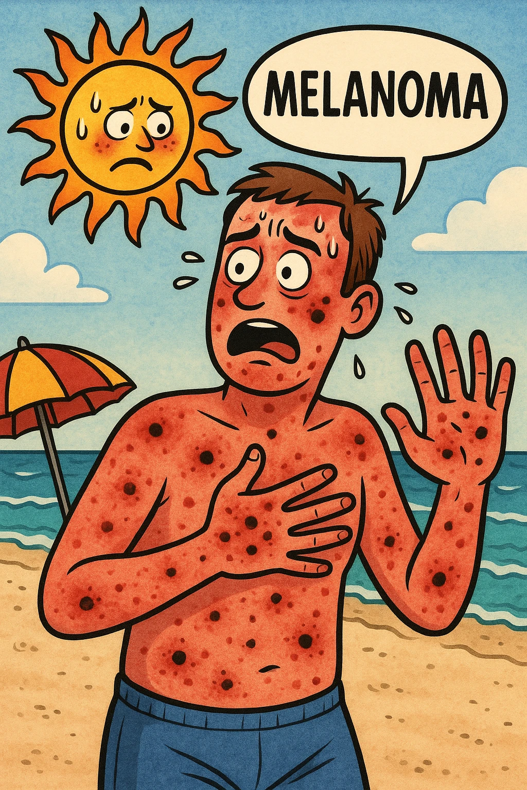 uomo bruciato a mare paura dei melanomi nel corpo emoji