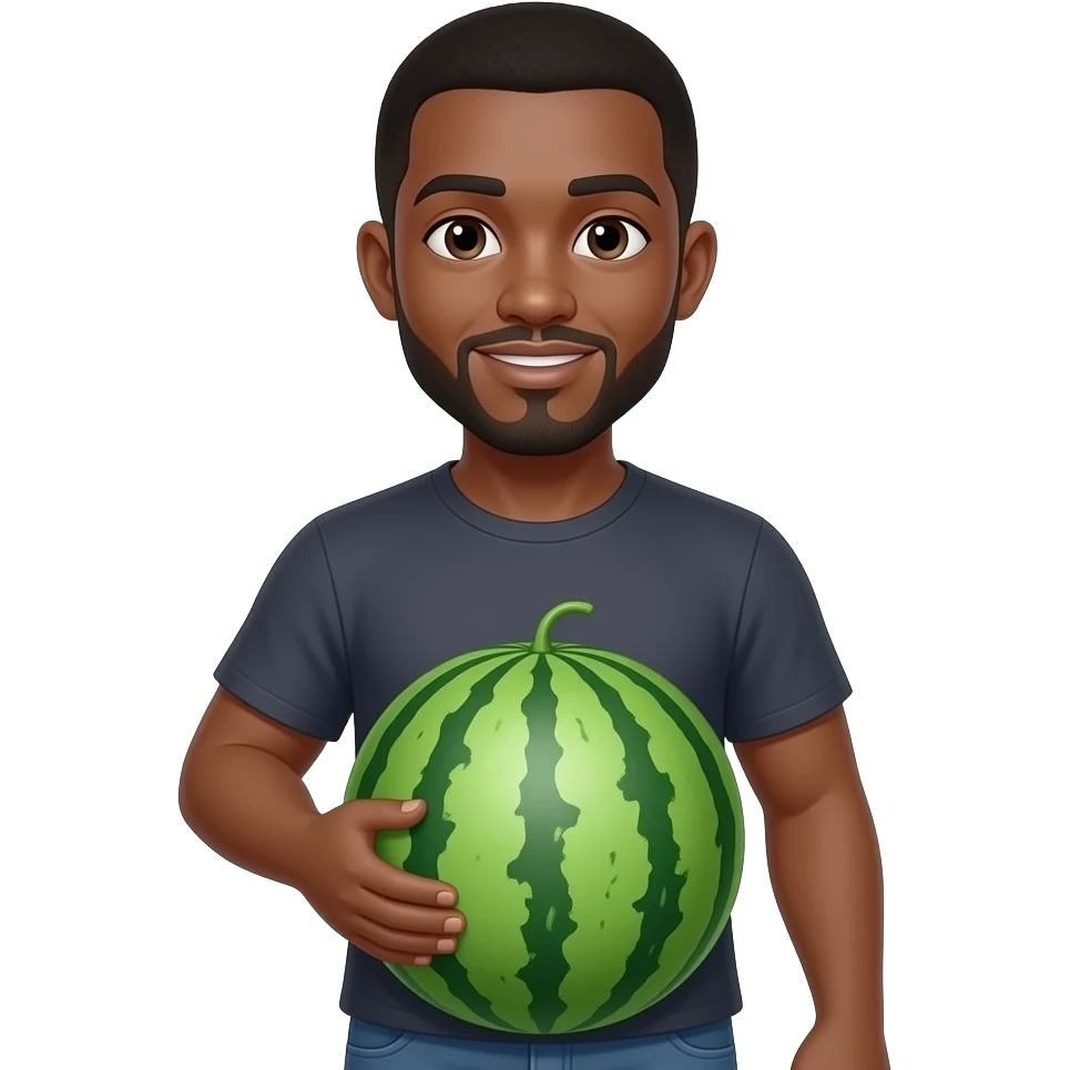 black man with a watermelon as a tummy emoji