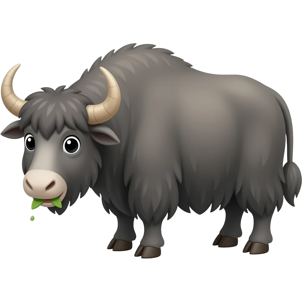 Cartoon grey yak eating emoji