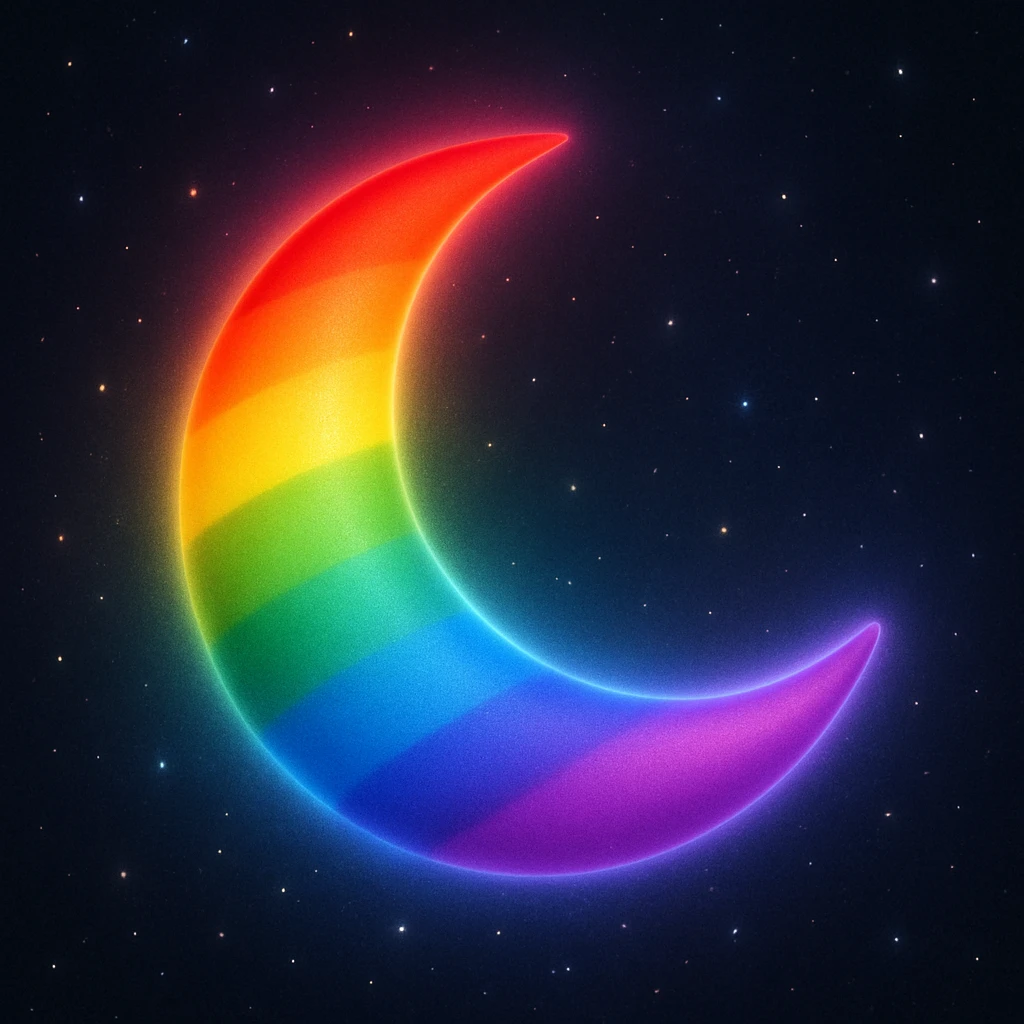 gay pride emoji, rainbow moon, glowing and dreamy emoji