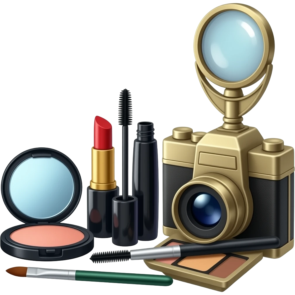 make-up accessories with vintage camera obscura emoji