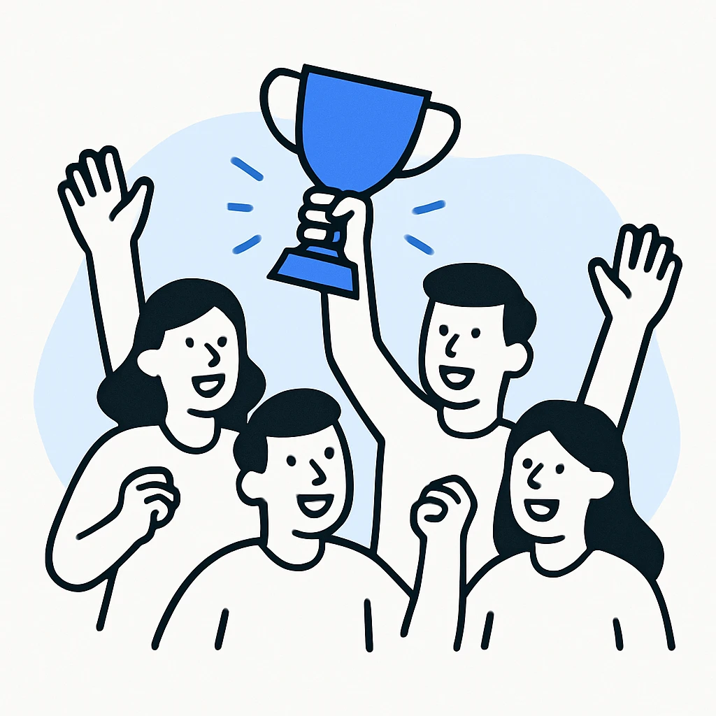 team celebrating with trophy emoji