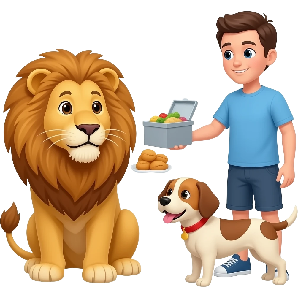 UNS humans donarlis de manja a un lleo i un gos emoji