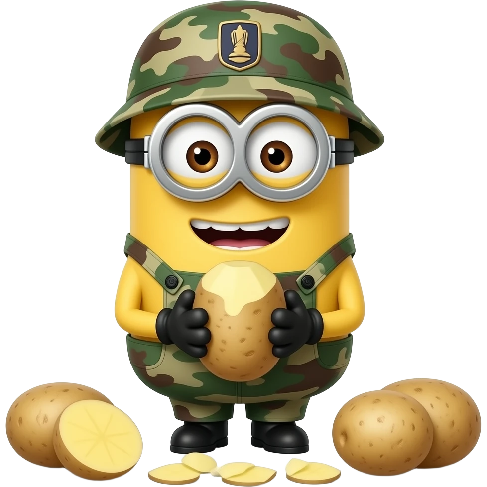 Minion in army uniform Peeling potato's emoji