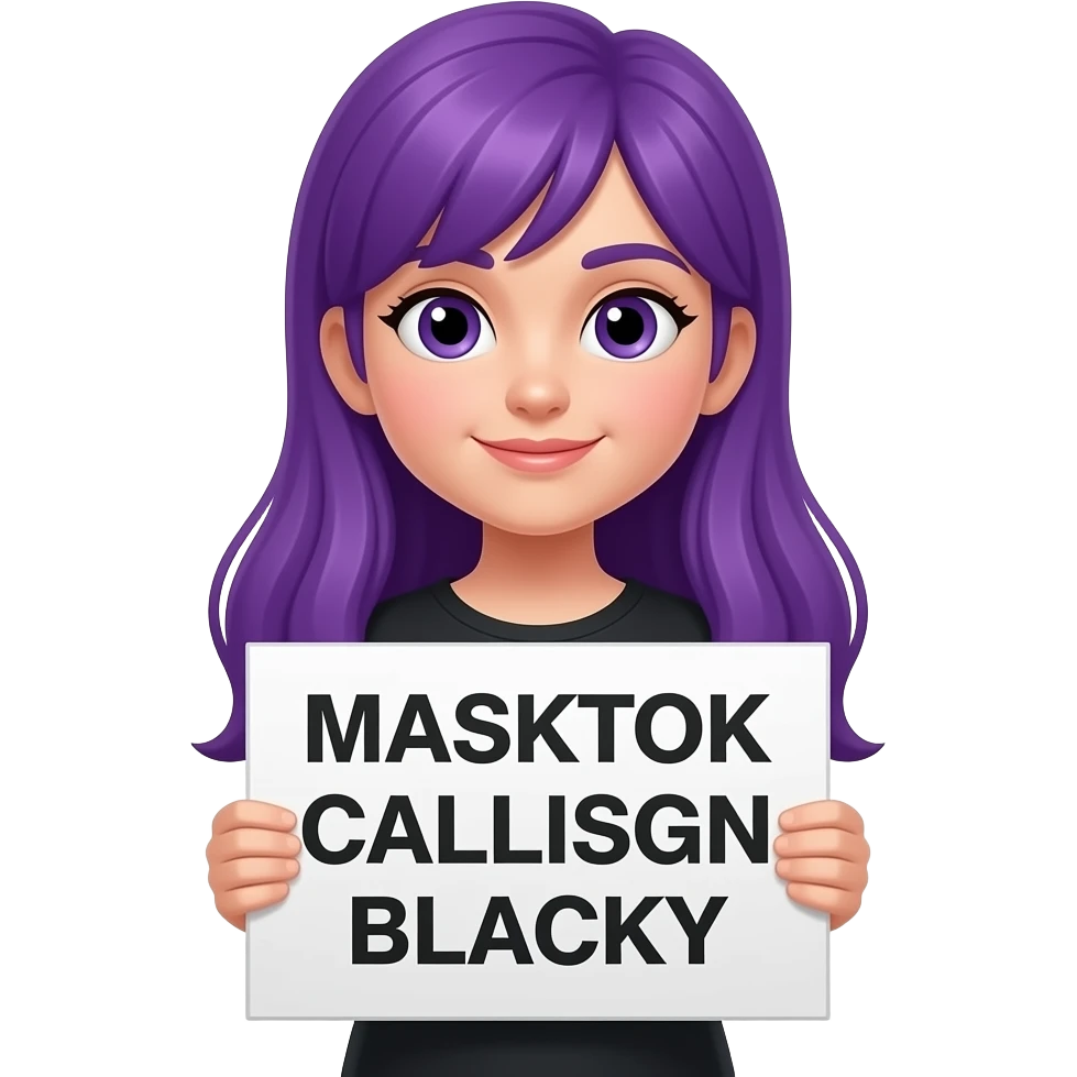 girl with long purple hair with a MASKTOK CALLSIGN BLACKY sign emoji