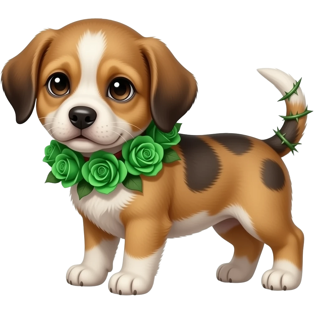 Puppies with emerald green roses and thorns emoji