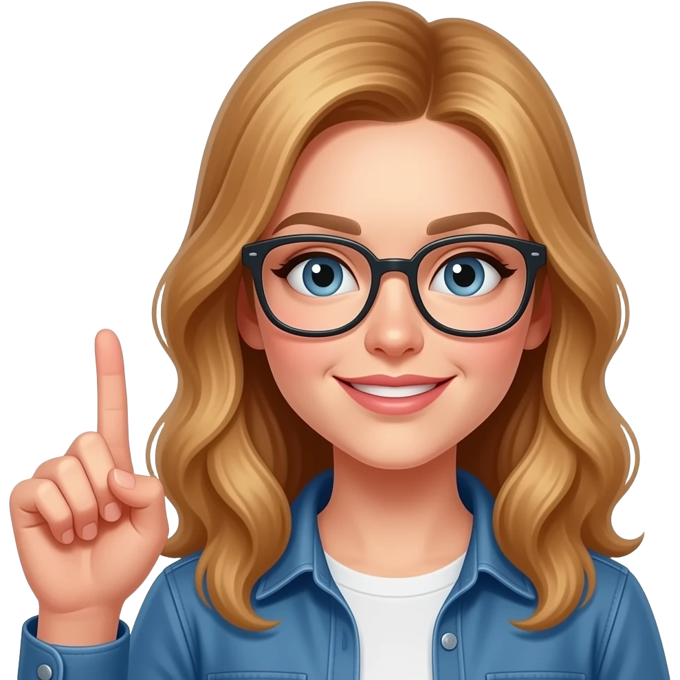 русская красивая девушка умная в очках показывает указательный палец вверх emoji