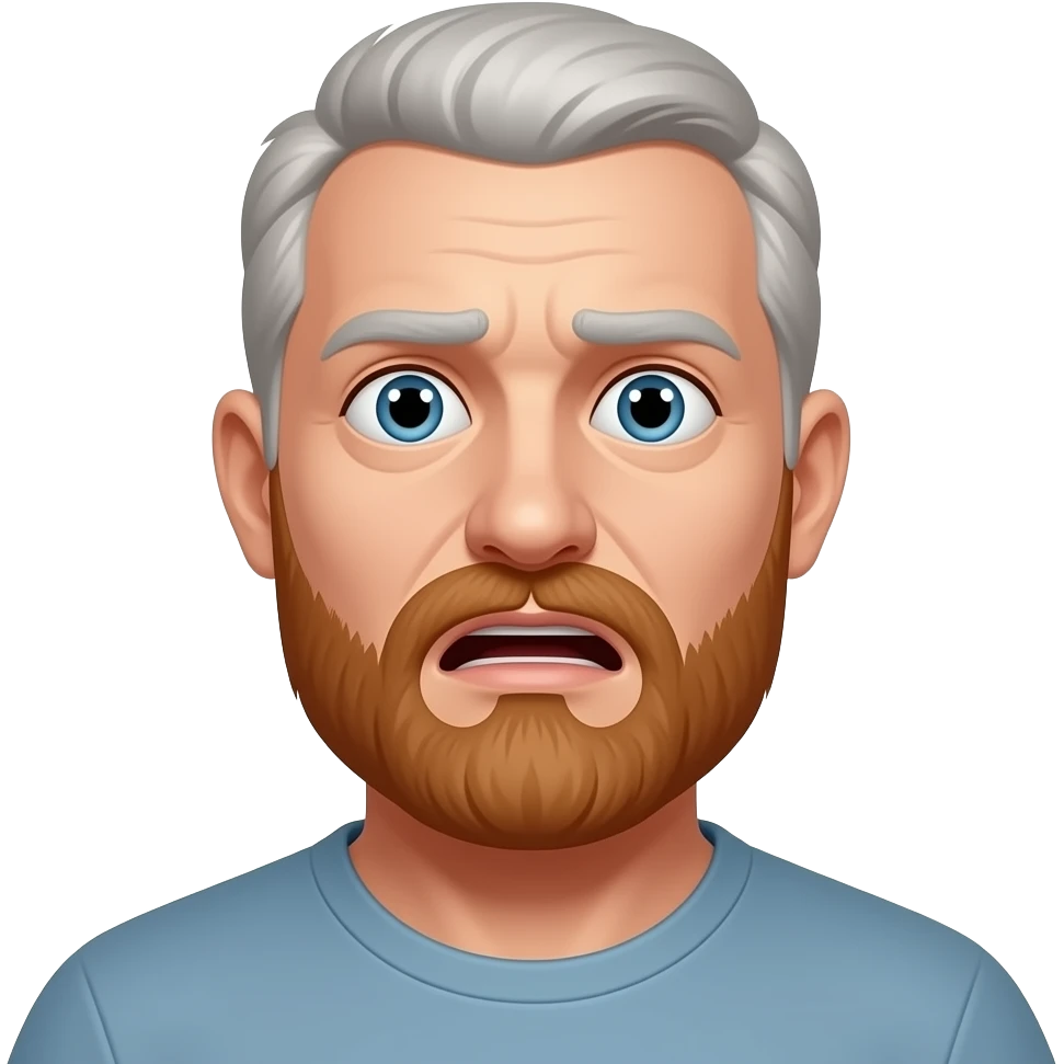 White bald man with red beard looking scared emoji