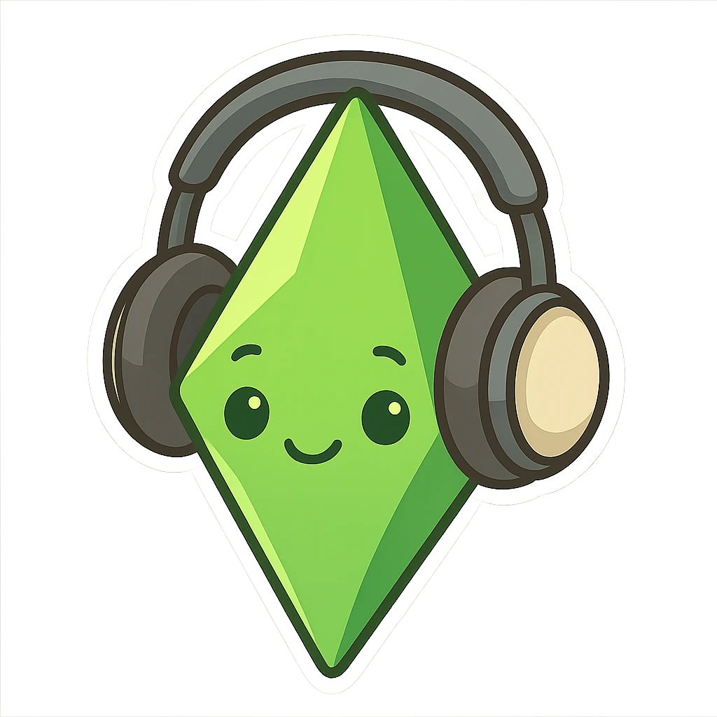 Пламбоб (кристалл из Sims) в наушниках, мультяшный, дружелюбный emoji