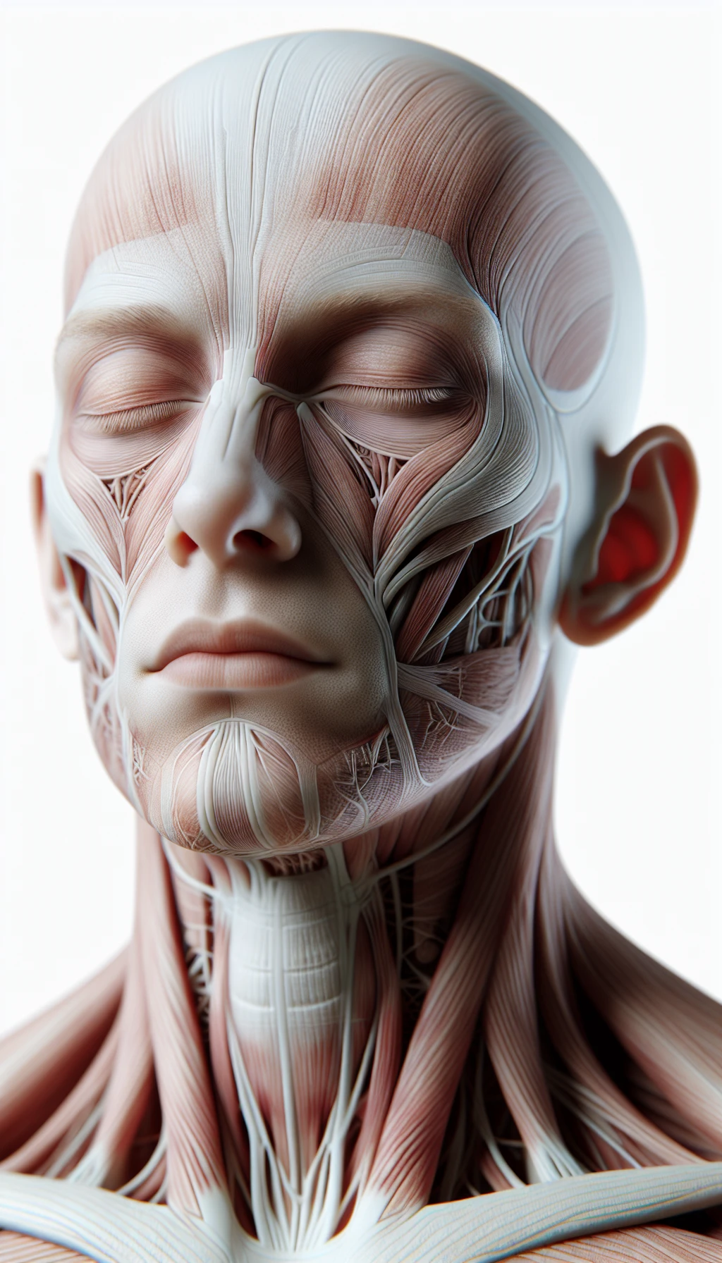 corpo umano anatomico con occhi chiusi sereno e in perfetta salute , isolato su sfondo bianco, iperrealistico 4k emoji