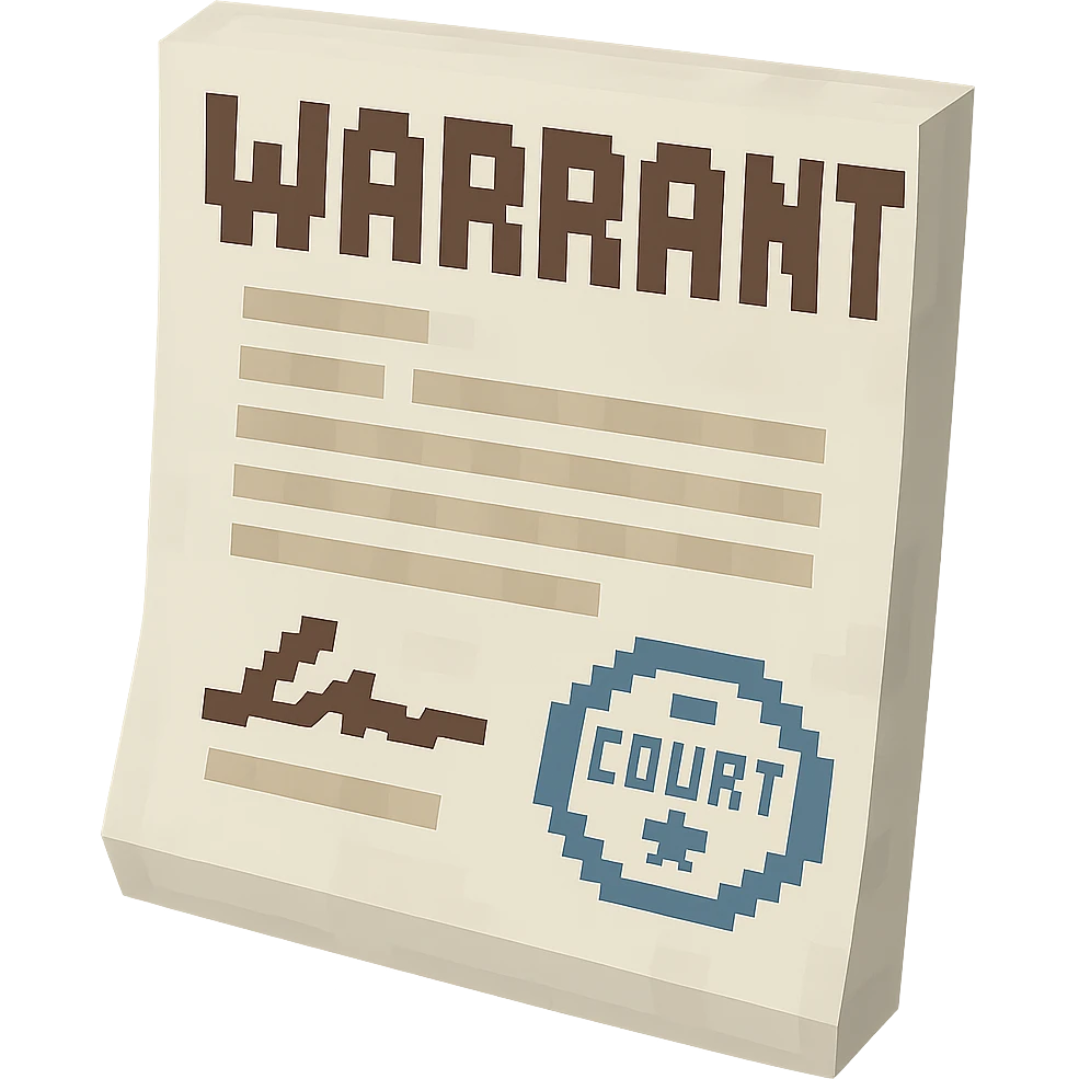 Make the paper of this 3D arrest warrant document icon more white, keeping the large 'WARRANT' text at the top, body text, signature, and official stamp at the bottom. Maintain the same 3D low poly style, bright lighting, and transparent background. emoji