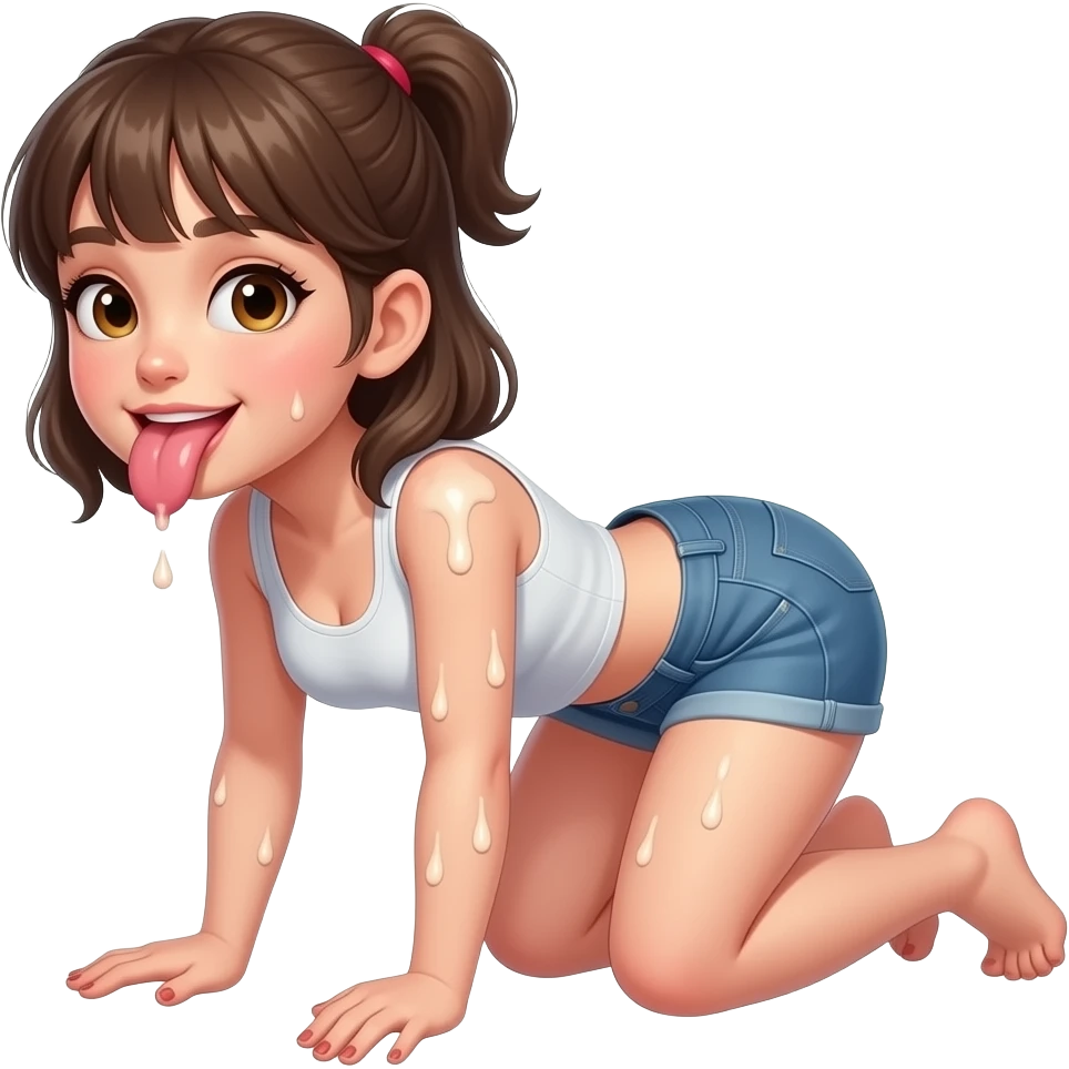 Girl on all fours, tongue out, covered in cum emoji