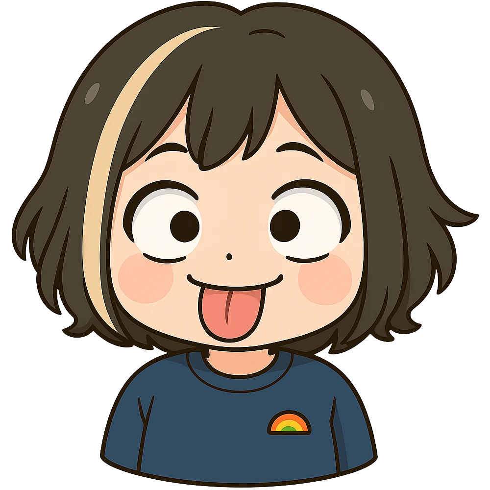 Edit this exact chibi girl in the same anime chibi style, keeping the same face, hair, and outfit. Remove the tears and add a silly playful expression with crossed eyes and tongue sticking out. Transparent background, sized for Twitch emoji use. emoji