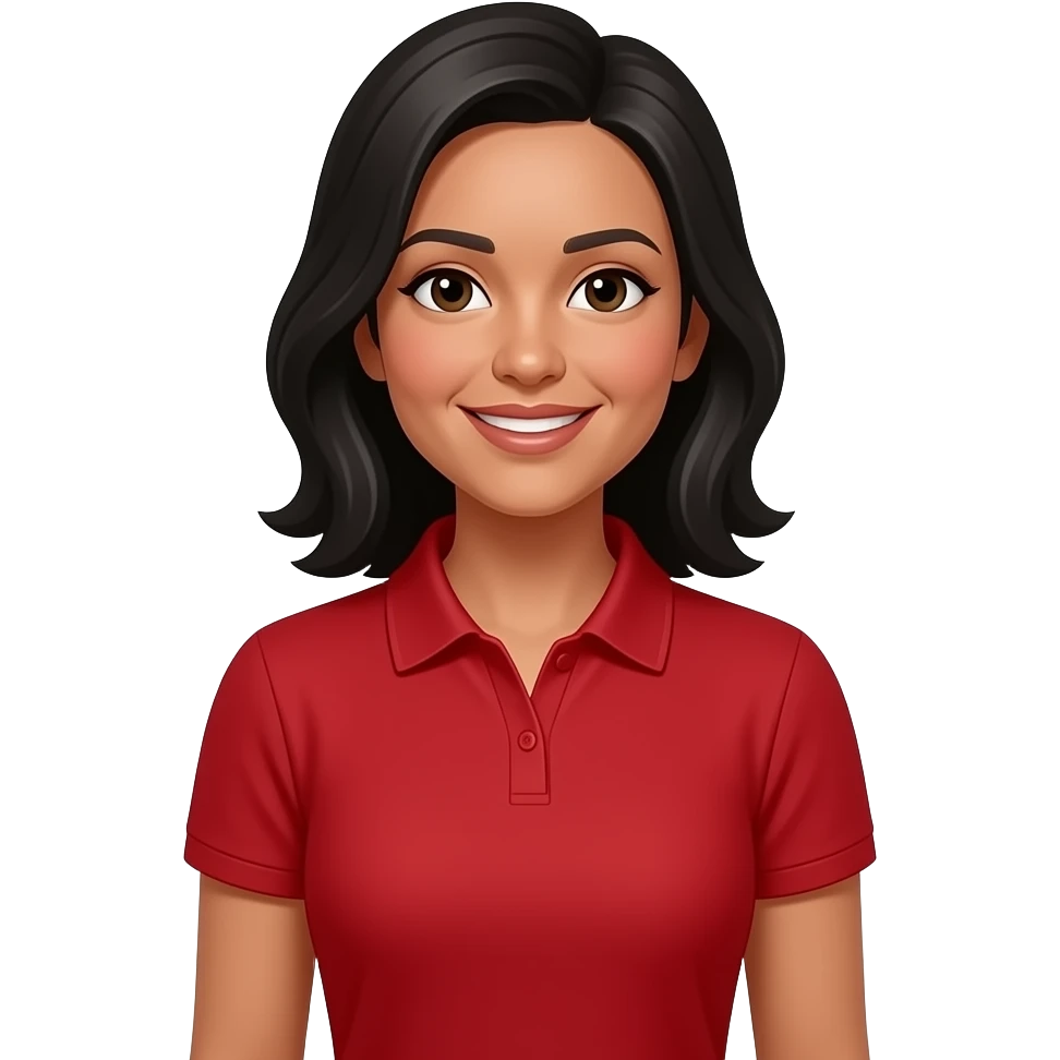 mujer con cabello negro polo rojo piel trigueña emoji