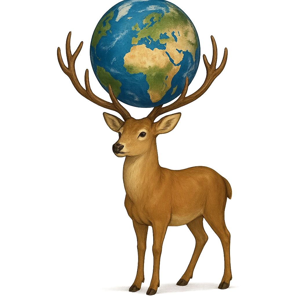 A deer holding the Earth on its antlers emoji