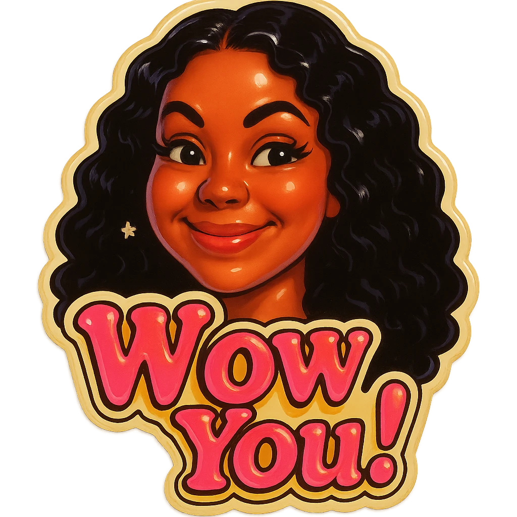excited smile with mouth closed 
add the words W You! in pink emoji