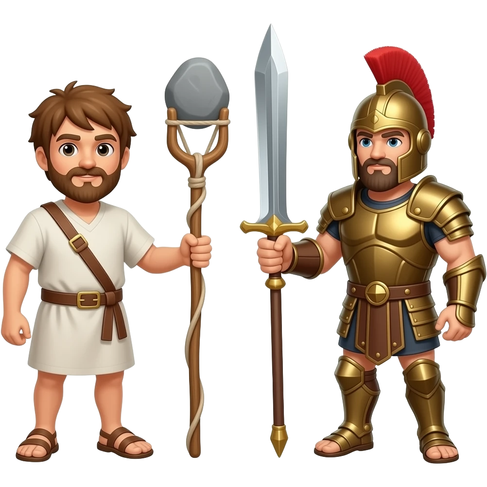 David's weapons vs. Goliath's weapons together tools only! emoji