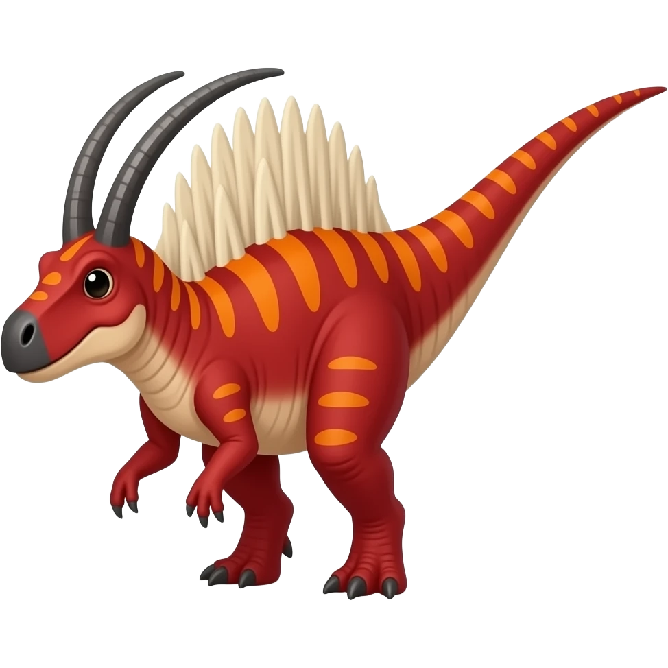 Un dinosaurio concavenator rojo con patrones naranja oscuro emoji