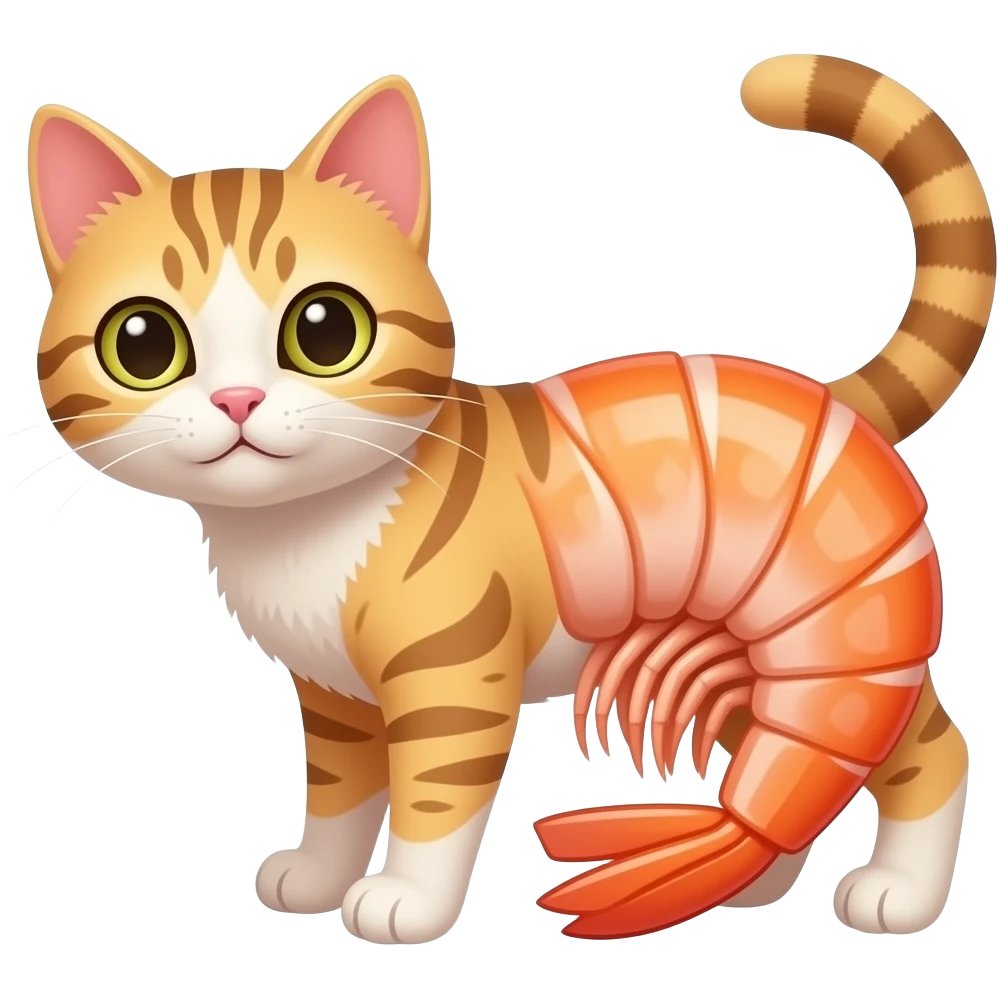 a cat fused with a shrimp emoji