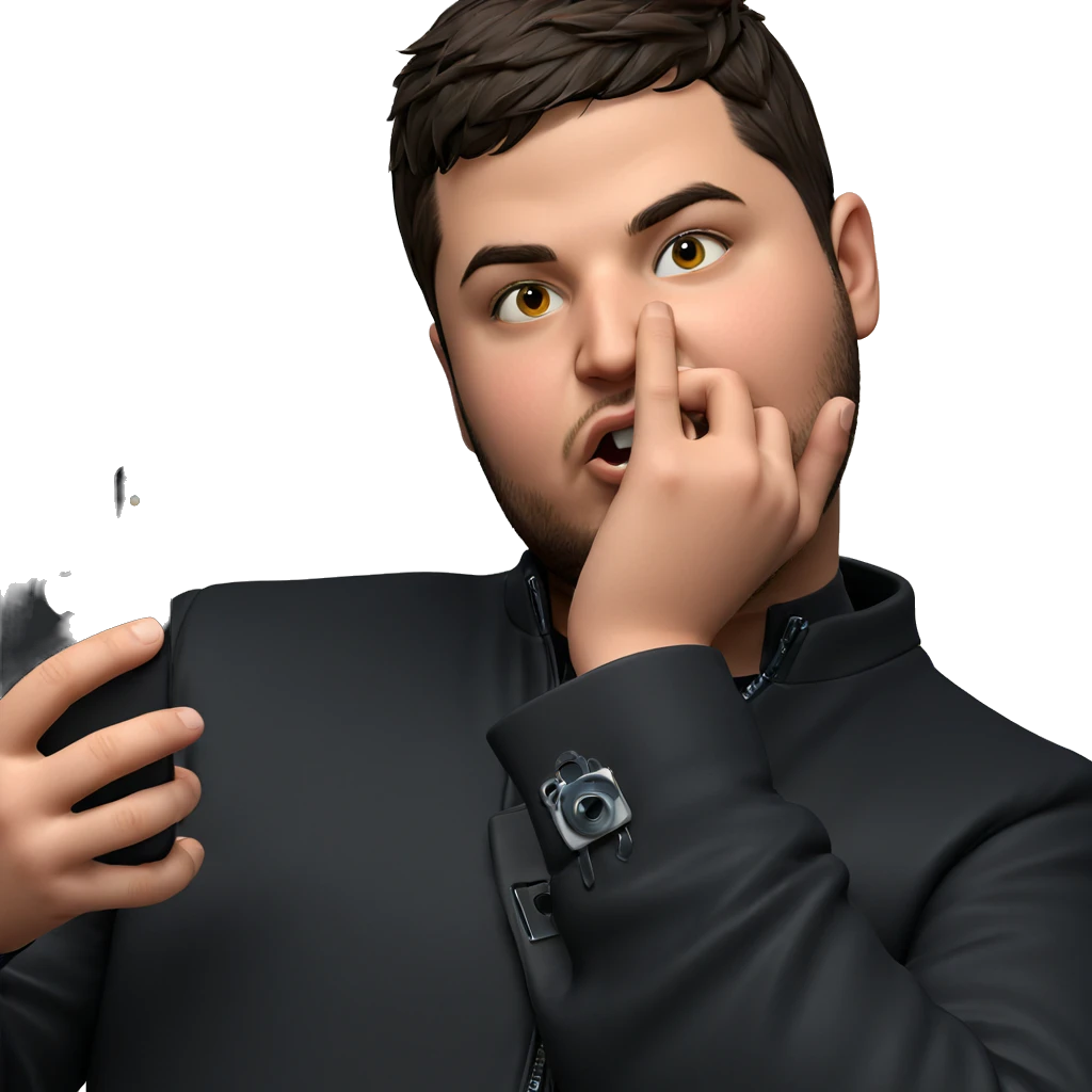 boy in black jacket holding phone emoji