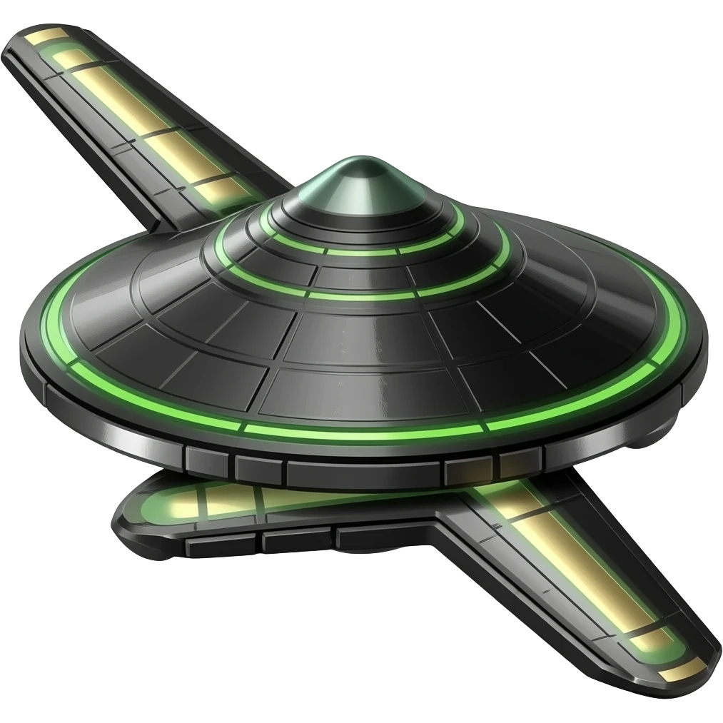 Green and gold lines black space ship very long black wings emoji