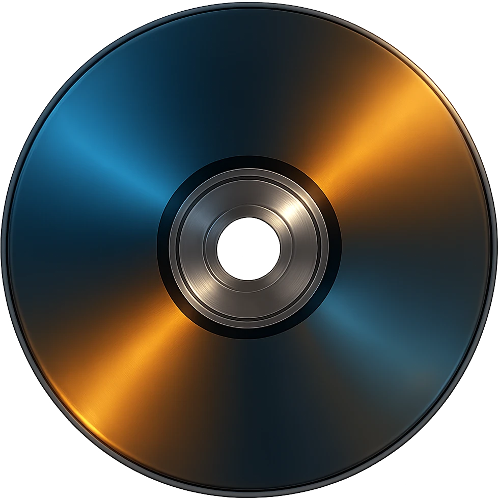 Edit the CD disk to have blue and orange colors in a realistic style. Keep the shine and reflections intact. Remove the background to transparent. The style should be realistic with detailed reflections and shine on the disk surface. emoji