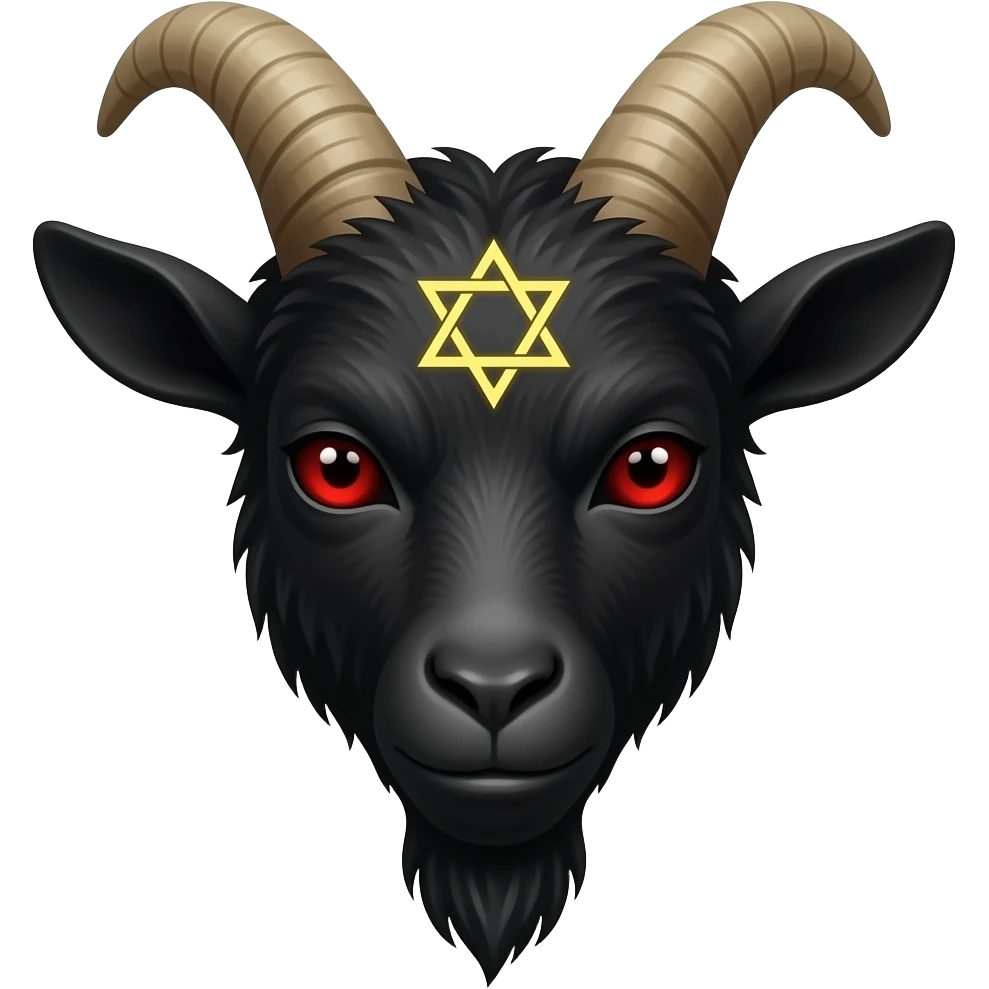 emoji de baphomet pero que sea con cabeza de cabra color negro y un pentagrama en la frente ojos rojos emoji