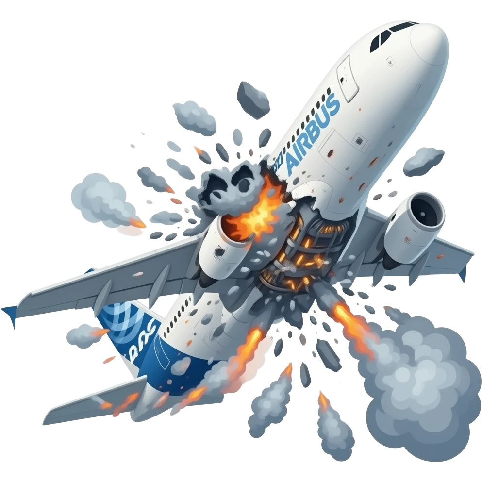 "An Airbus 100 whose engine exploded in mid-air." emoji
