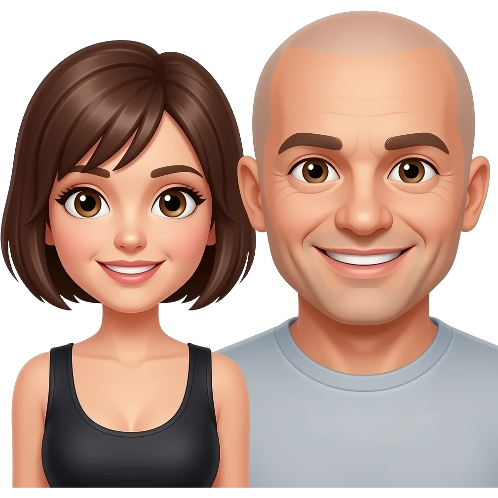 Sexy lady short brown brown eyes with a bald man happy emoji