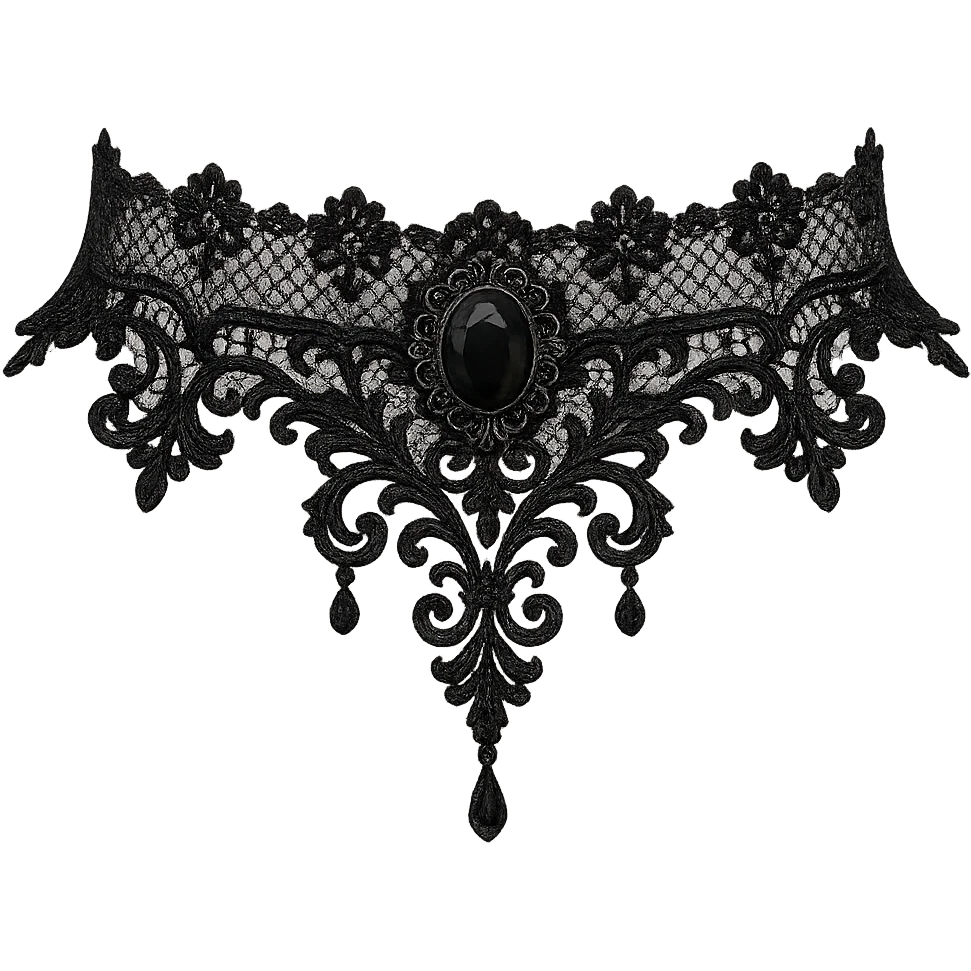 goth object, black lace choker, elegant emoji