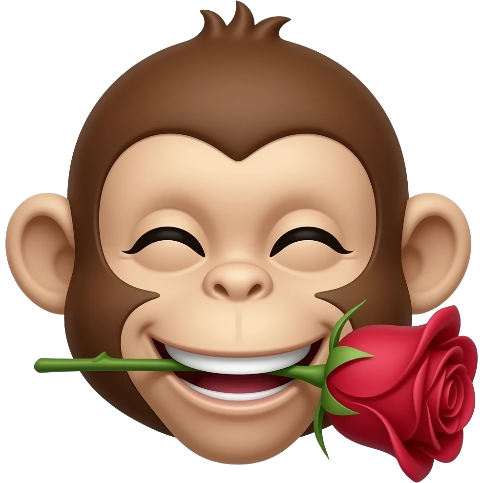only showing the head,  make this emoji “🐵” biting a rose in his mouth while smirking emoji