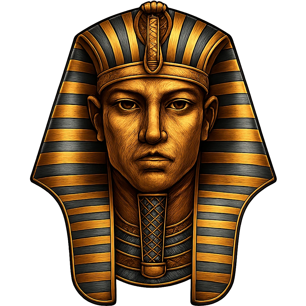 face with gold pharaoh crown emoji, digital illustration emoji