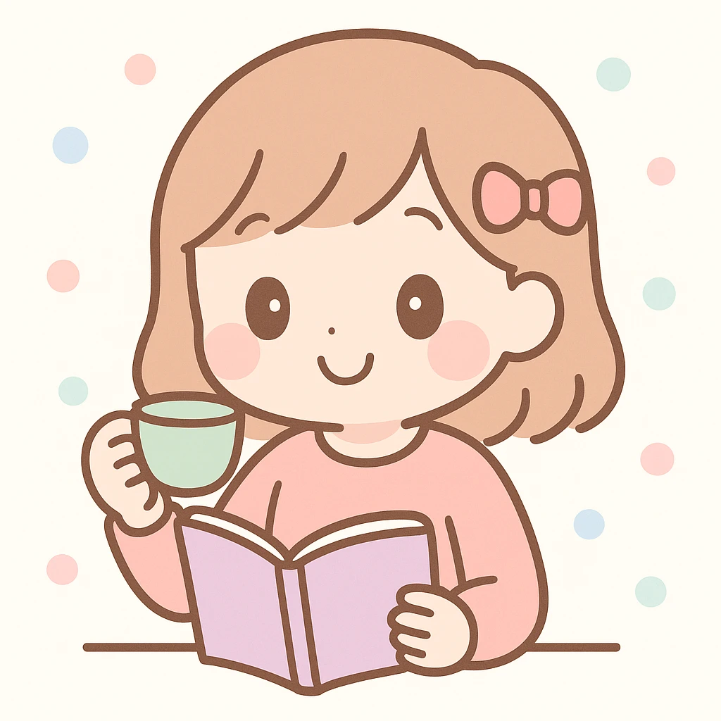 girl reading a book and sipping tea, cute and cheerful emoji