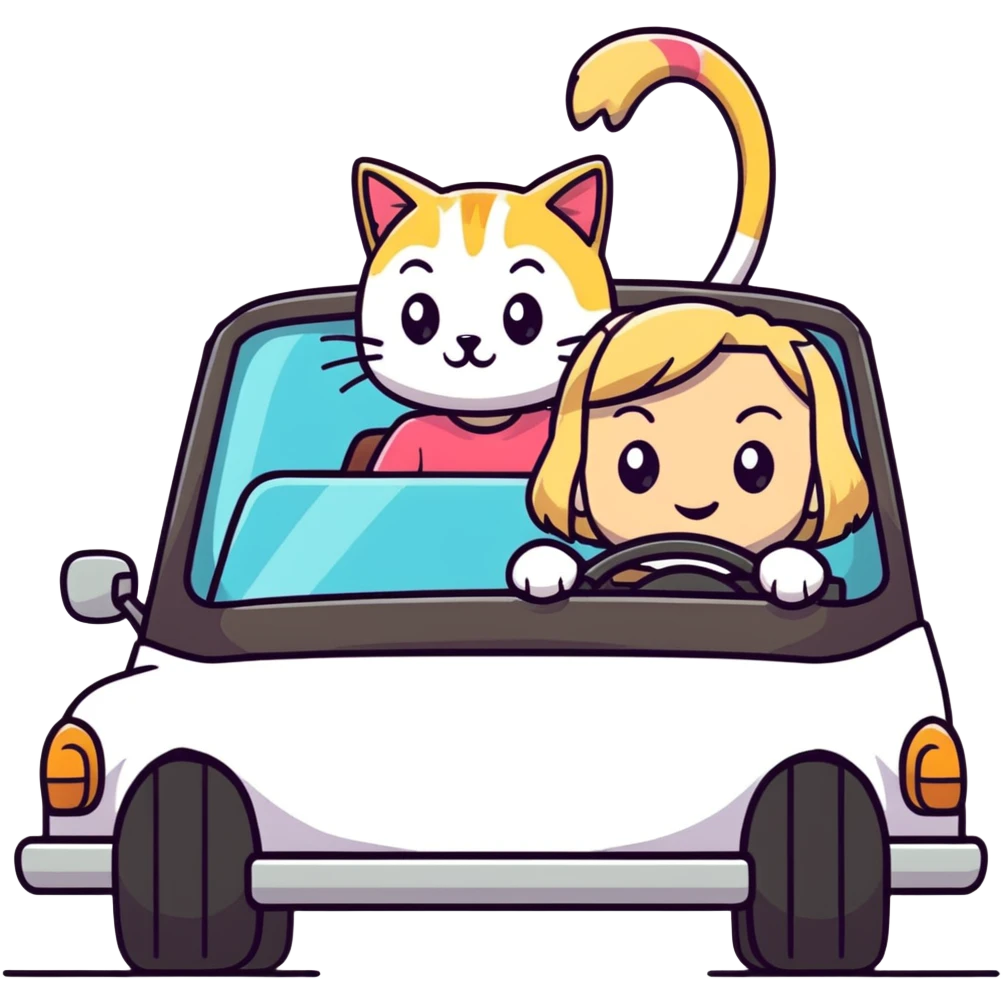Blondine im Auto mit Katze  emoji