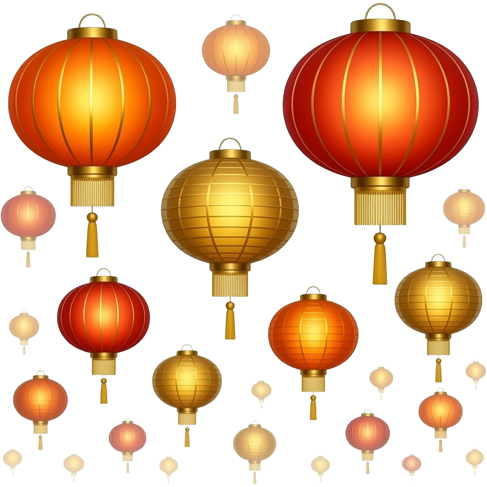 Golden, Orange, bronze, reddish Chinese lanterns flying in the sky as seen from afar emoji