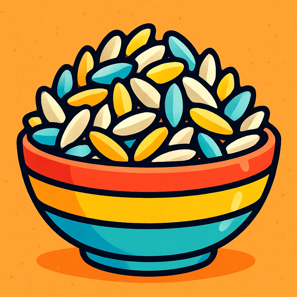 stylized rice grains in a bowl, cartoon style emoji