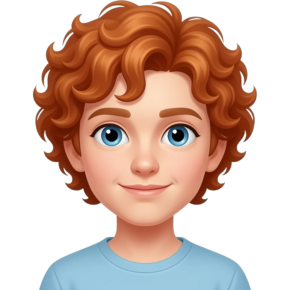 A young soma with curly red hair and blue eyes emoji