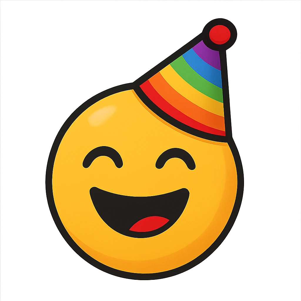 yellow face with rainbow party hat emoji, digital illustration emoji