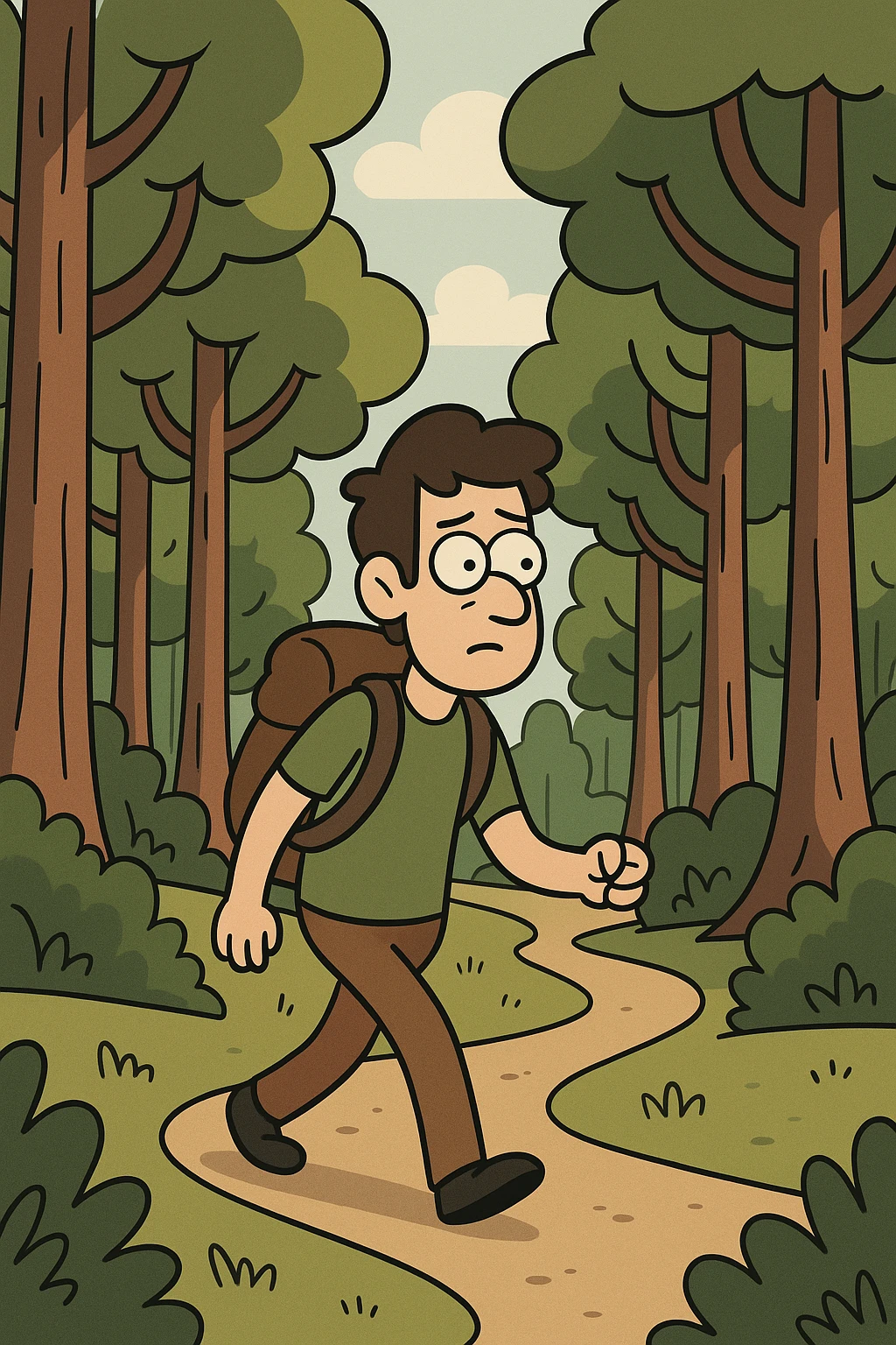 a stylized cartoon forest with tall trees and a winding path emoji
