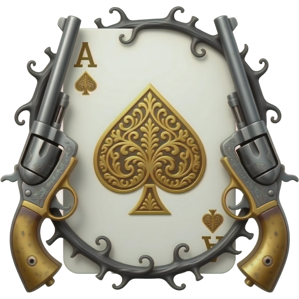 richly ornamented spade ace surrounded by tendrils of thorns and antique Colt 1851 Navy Revolvers emoji