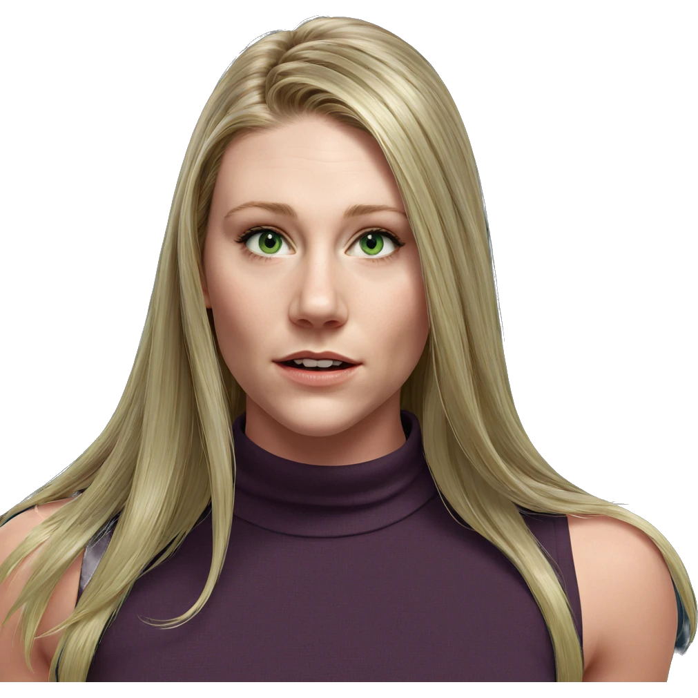 blonde girl portrait with green eyes emoji